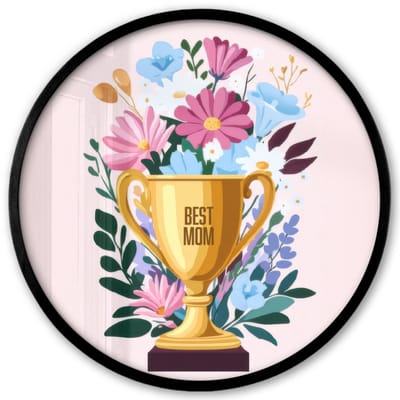 Poster in lijst Rond - Fotolijst 40x40 cm - Posters - Trofee - Best Mom - Bloemen - Kleurrijk - Ronde posterlijst zwart - Decoratie - Wanddecoratie woonkamer - Muurdecoratie slaapkamer