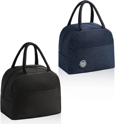 Set van 2 kleine koeltassen in zwart en marineblauw met zijzakken, mini koelers voor onderweg, ideaal voor school, werk en thuisgebruik