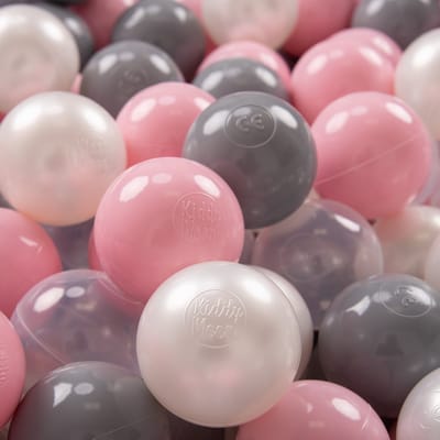 KiddyMoon Ballenbak ballen voor Kinderen Ø7 cm met 100 Stuks - Kinderballen baby - Speelballen voor Ballenbad - BPA-vrij - Ballenbak ballen - Kleurrijke ballen - Baby Speelgoed - Parel Grijs Transparant Poederroze