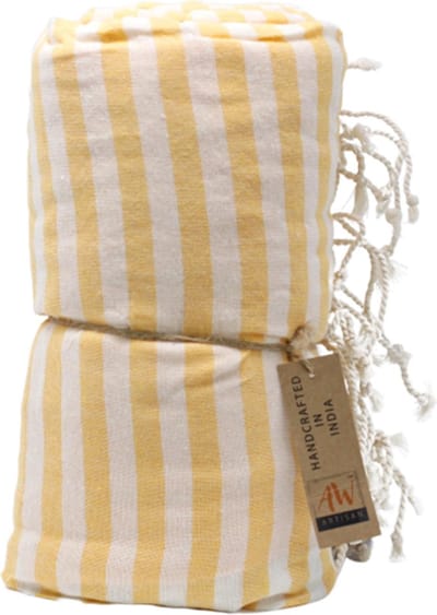Ancient Wisdom - Handdoek - Katoenen pario handdoek 100x180 cm zonnig geel - stranddoek - badhanddoek - sauna - absorberend - snel drogend