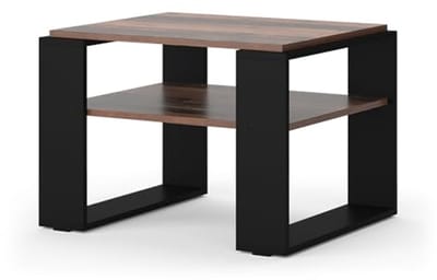Stijlvolle Salontafel met Legplank - Antiek Hout/ Zwart 65,5 x 46,2 cm