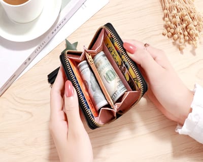 Portemonnee dames - portefeuille dames - portemonnee dames klein - zwart - met rit - creditcardhouder - mapje voor pasjes - bankpashouder - card holder - card wallet - mannen en vrouwen