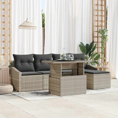 vidaXL - Tuinbank - Set - 6 - st - Lichtgrijs - en - Donkergrijs - poly - rattan