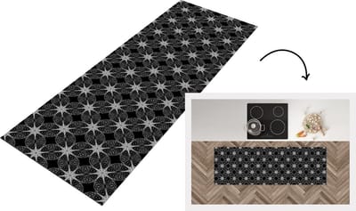 Keukenloper - Loper keuken - Kompas - Patronen - Zwart Wit - 150x50 cm - Keukenloper vinyl