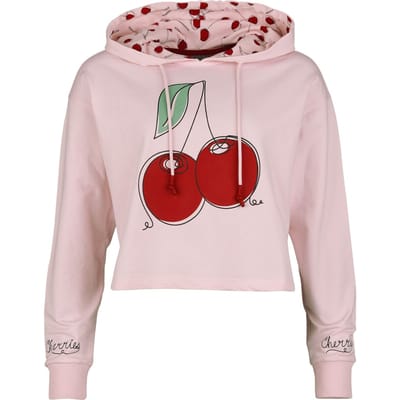 Pussy Deluxe - Rockabilly Trui met capuchon - Cherry Cropped Hooded - S tot XXL - voor Vrouwen - lichtroze