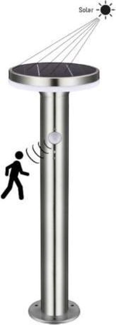 Solar Tuinpad Lamp Zilver Rond - 6W - 2700K - 600 Lumen - Tuinverlichting - Lantaarn - Lantaarns