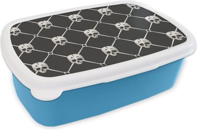 Broodtrommel Blauw - Lunchbox - Brooddoos - Patronen - Skull - Botten - Piraten - Jongens - Kinderen - Kids - Jongetje - 18x12x6 cm - Kinderen - Jongen