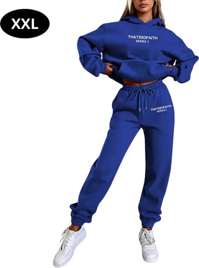 Livano Joggingpak Dames - Huispak - Volwassenen - Trainingspak - Comfortabel - Jogging Pak - Joggingsbroek - Blauw - XXL