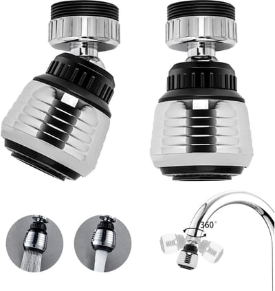EXCITAT Keukenkraan Accessoires - Tweedelige Set - 360° Kraanbeluchter Accessoire - Kraanbeluchter met twee standen - Adapter meegeleverd - Kraanfilter - Zilver