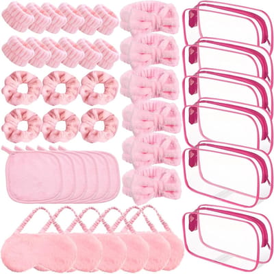 Complete Spa en Slaapfeest Set met 36 Stuks, Inclusief Haaraccessoires, Oogmaskers, Handdoeken en Make-up Tassen voor een Onvergetelijke Feestervaring