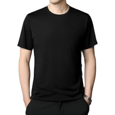 Ijszijde Koel T-shirt met korte mouwen Heren Zomer Dunne Effen Kleur Ronde Hals Halflange mouwen Top Casual T-shirt voor Jonge en Middelbare Leeftijd 5XL black