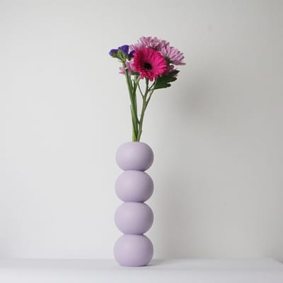 LEMON LILY Houten Vaas 'Stack' – Lila – Ø 8,5 × 26 cm – Inclusief Glazen Buisje – Handgemaakt Design vaas