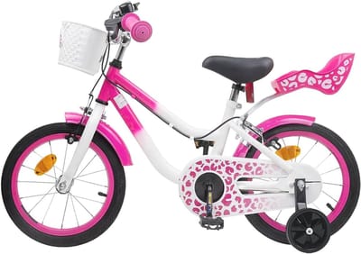 Kinderfiets met zijwieltjes - Loopfiets voor kinderen - Leren fietsen - Verstelbare handvatten en zadel - 14 inch - Roze