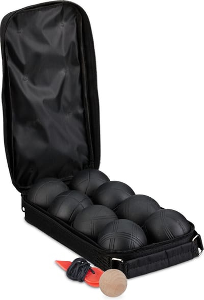 jeu de boules set - 8 stalen ballen - Ø: 7,2 cm - met houten balletje en meetlint