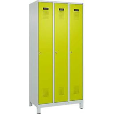C+P Evolo Plus garderobekast, 3 vakken, rechts scharnierend, cilinderslot, B 900 x D 500 x H 1950 mm, lichtgrijs/kleedgroen