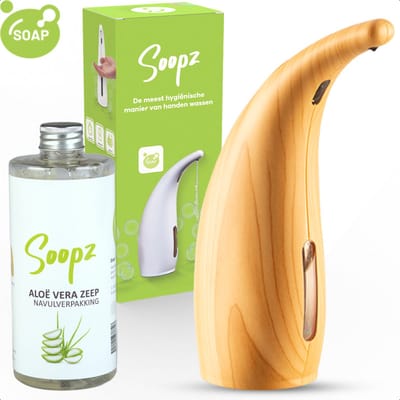 Soopz Automatische Zeepdispenser – Eiken Hout – Oak Wood Classic – Zeeppompje met Bewegingssensor – Met Aloë Vera Zeep