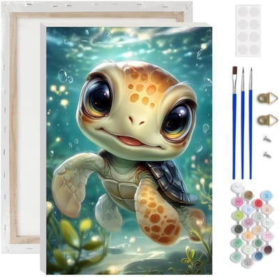 Dailygoods- Schilderen op Nummer - Schildpad - Acrylverf Set - Schilderkunst met Frame - 1 Stuk Canvas - Stevige Borstels - Verfset