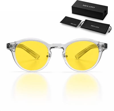 Melato Nox Blauw Licht Bril - Dagbril - 99% Blauwlichtfilter - Computerbril - Gele Lens - UV400 - Premium - Acetaat Frame - ANSI & ISO Gecertificeerd - Wetenschappelijk Getest - Blauwlichtbril - Inclusief Luxe Doos, Pouch & Doekje - Transparant