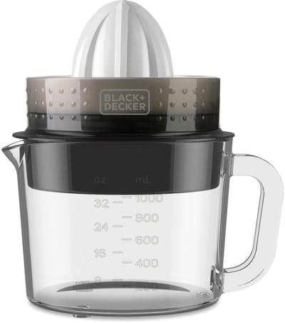 BLACK+DECKER - Automatische Citruspers 30W | Glazen Kom 1L | Dubbele Rotatierichting | Pulpregelaar | Verwijderbare Kegels | Vaatwasmachinebestendig | Compact Opbergsysteem
