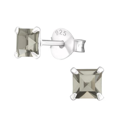 Amanto Oorbellen Flynn Grey - 925 Zilver E-Coating - Vierkant - ∅4mm