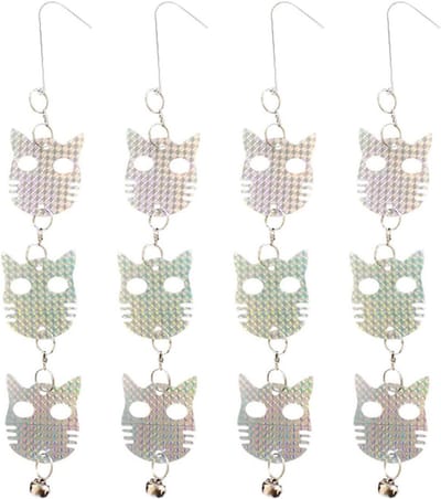Reflecterende vogelafschrikker, 4 stuks, vogelreflectoren voor buiten, gemaakt van robuust materiaal met kattenkopmotief, vogelverjager voor tuin, balkon en terras, weerbestendige vogelwerende schijven voor