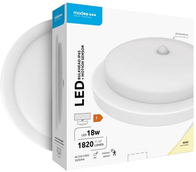 Modee LED Bulkhead Wandlamp 18W met Beweginssensor PIR - IP65 - 19.5cm - Neutraal Wit - Rond - Wit - 3 stuks