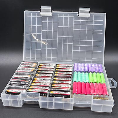 Batterij Opbergdoos - Batterijhouder - Batterijen Organiseren - Dubbele Bescherming - 60 AA 40 AAA - Transparant