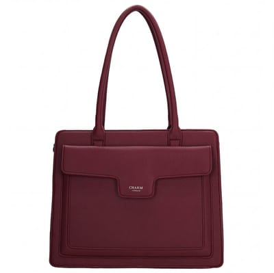 Charm London Monaco Shopper - Schoudertas - Crossbody - Dames - Groot Formaat - Tussenritsvak - Overslag met Drukker - Verstelbare en Afneembare Schouderband - Bordeaux rood