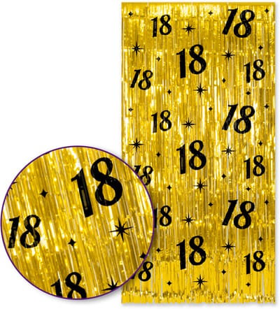 Q2P – 18 Jaar Foliegordijn – Goud & Zwart – 100×200 cm – Zelfklevend – 18e Verjaardag Versiering – Backdrop Fotomuur