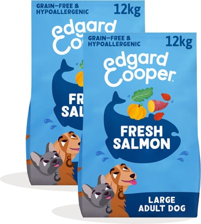 Edgard & Cooper 2x Graanvrij Hondenvoer Droog, (Zalm 12kg), Natuurlijke Brokken Droogvoer voor Volwassen Honden, Vers Vlees, Hoog Eiwitgehalte, Glutenvrij, Non-GMO