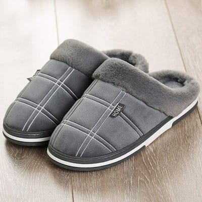 Winter Warme Pantoffels Heren Suède Gingham Kort Pluche Binnenschoenen Voor Mannen Antislip Knus Velours Waterdicht Bont Huis Heren Pantoffels 7.5 gray