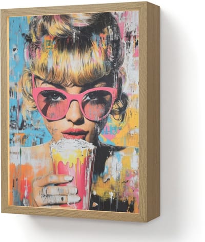 Wandlamp 30x40 cm - Oplaadbaar - Zonnebril - Vrouw - Kleurrijk - Verfspetters - Wandlampen binnen woonkamer - Slaapkamer lamp - Decoratieve nachtlamp - Vloerlamp draadloos