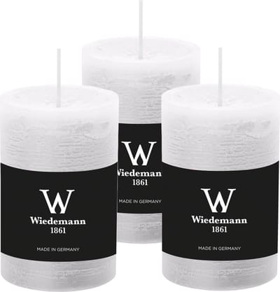 Wiedemann Cilinderkaars/stompkaars - 3x - rustieke kaars - wit - 6 x 9 cm - 30 branduren