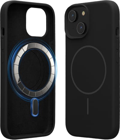 kwmobile Telefoonhoesje voor Apple iPhone 15 - Hoes met siliconen randen en magnetische achterkant compatibel met MagSafe, in zwart