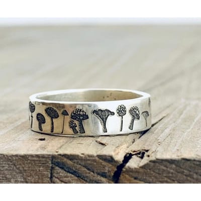 Nieuwe Vintage Paddenstoel Ring Voor Vrouwen Mannen Boheems Delicaat Handgemaakt Gesneden Bloem Ring Verloving Trouwring Sieraden Cadeau 6 white