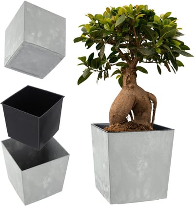 KADAX Bloempot van kunststof, weerbestendige tuinpot voor balkon, terras, binnen, lichte pot met inzet, plantenpot, bloempot (betongrijs, hoogte: 19,5 cm)