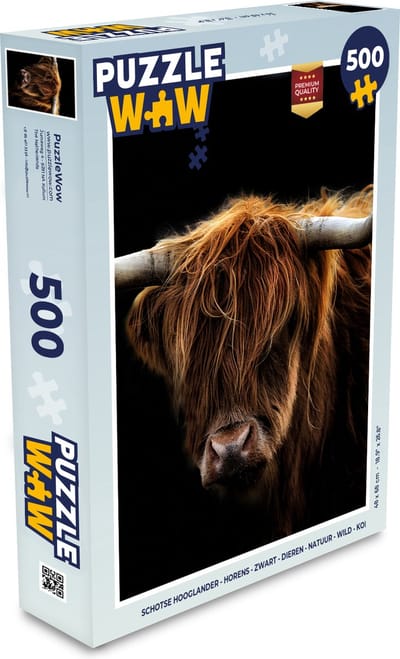 Puzzel Schotse Hooglander - Horens - Zwart - Dieren - Natuur - Wild - Koe - Legpuzzel - Puzzel 500 stukjes