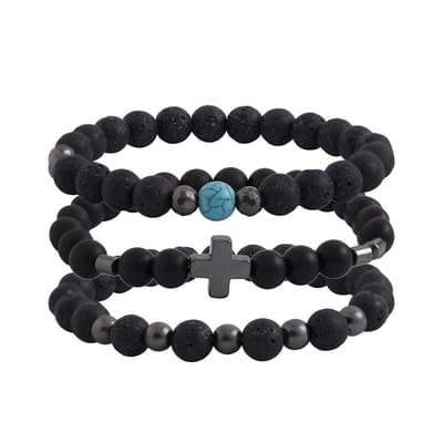 Helin life Armband Heren- Armband set Heren - Natuursteen&vulkanische steen- Armbandje Mannen-3stuks- Cadeau