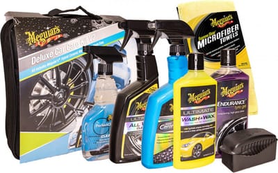 Meguiar's Deluxe Car Care Kit V2 - Auto schoonmaak set - Autoshampoo - Spraywax - Bandengel - Velgenreiniger - Glasreiniger /Ruitenreiniger - Microvezeldoek