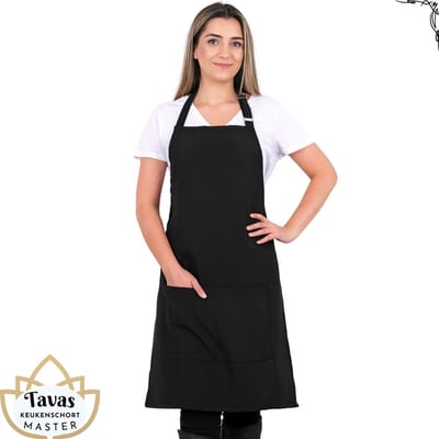 Zenica Master's Choice Keukenschort 65x95 cm Zwart Kookschort met zakken Horeca kleding bedieningsschort dames Restaurant Schort voor vrouwen
