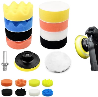 11-delige polijstsponzenset – Polijstpads van schuim – Polijstpads voor de auto – Klittenbandbevestiging – Adapter voor polijstpads – Geschikt voor polijsten, schuren en in de was zetten van auto's – 3 inch
