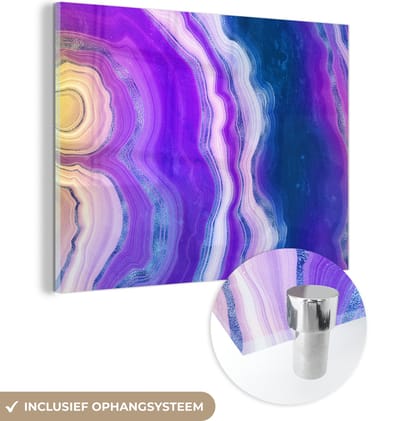 MuchoWow® Glasschilderij 120x90 cm - Schilderij acrylglas - Neon - Agaat - Edelstenenmix - Foto op glas - Schilderijen