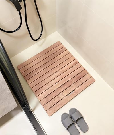 Douchemat Hout - Houten Vloermat - Anti Slip - Massief Teakhout - 50x61cm - Natuurlijk