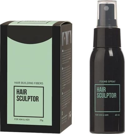 Hair Sculptor Hair Building Fibres Zwart + Hair Sculptor Fixing Spray