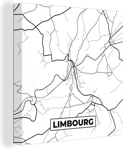 Canvas Schilderij Stadskaart – Zwart Wit - Kaart – Limbourg – België – Plattegrond - 20x20 cm - Wanddecoratie