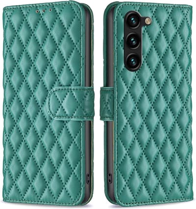 BINFEN Hoesje - Geschikt voor Samsung Galaxy S25 Plus / S24 Plus Hoesje - BINFEN Rhombus Book Case - Groen