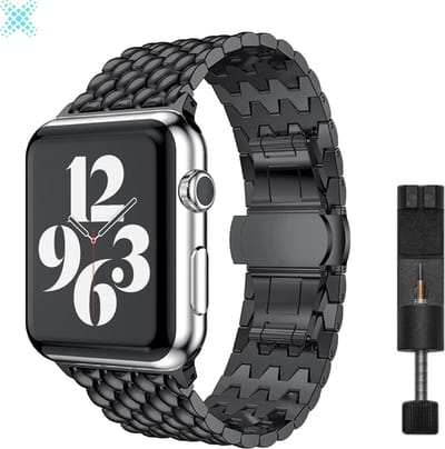 MY PROTECT - Luxe Metalen Draken Bandje - Geschikt Voor Apple Watch Bandje - Series 1/2/3/4/5/6/7/8/9/10/SE/Ultra - 44mm - 45mm - 46mm - 49mm - Zwart