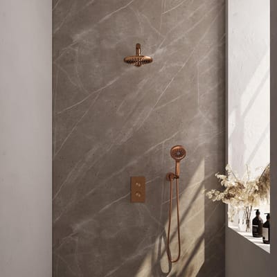 Brauer Copper Carving Thermostatische Regendoucheset Inbouw - Hoofddouche 20 cm - Rechte Wandarm - 3 Weg - Handdouche 3 Standen - Doucheslang - Wandaansluitbocht