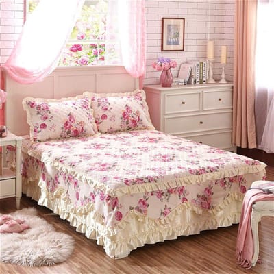 100% Katoen King Queen Size Prinsessenkant Bedrok Verdikken Gewatteerde Sprei Puur Katoen Bedovertrek Zonder Kussensloop 200x220x45cm 1pc