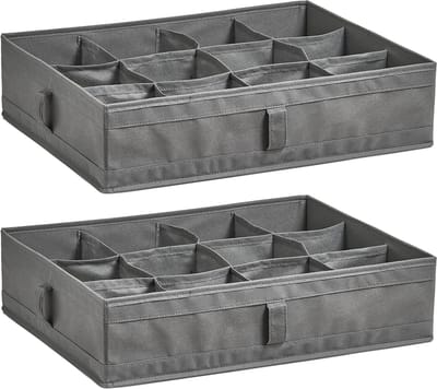 Zeller kleding/kast organizer - 2x - 12 vakken - grijs - 44 x 34 x 11 cm - opbergdoos